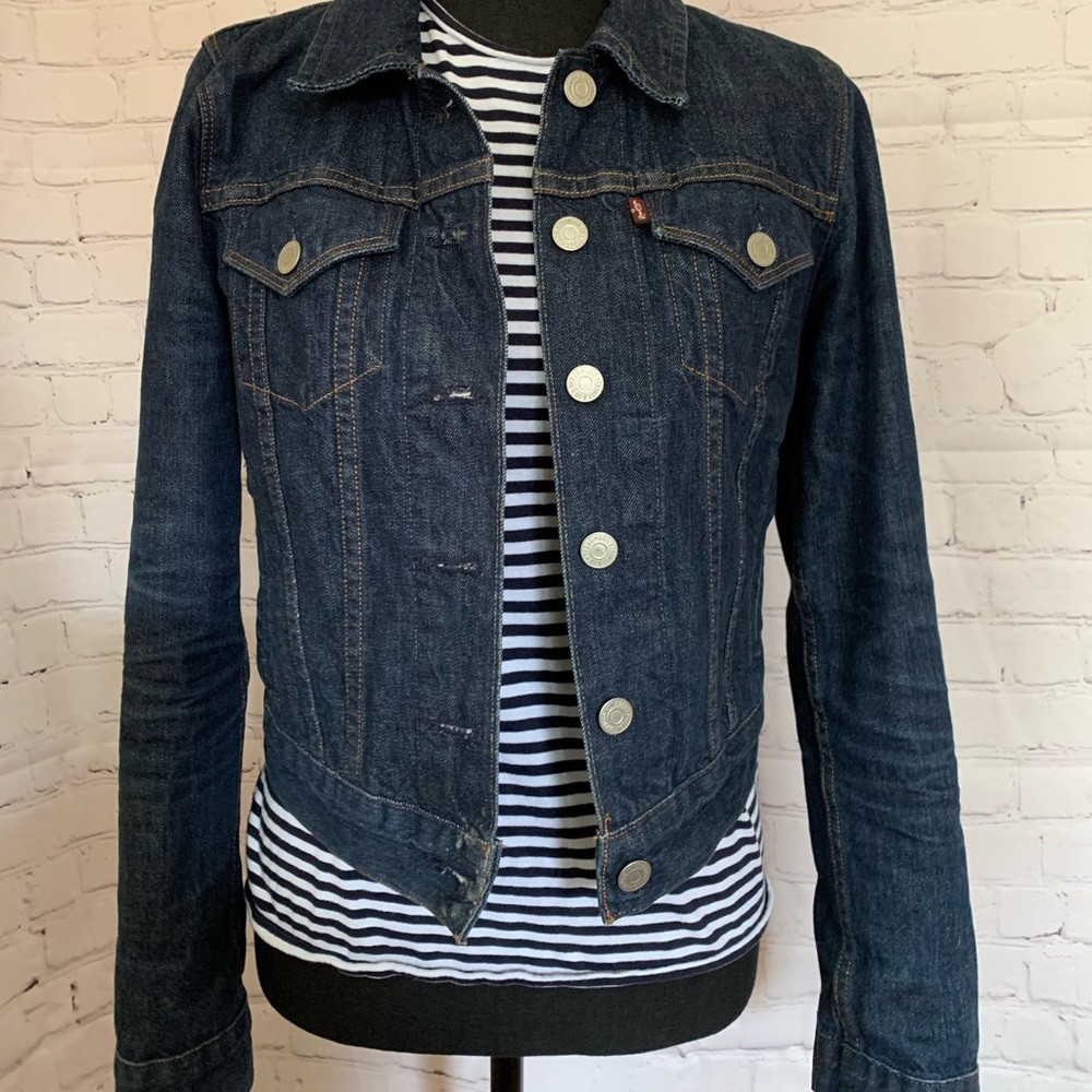 Levi’s, dark denim jacket, cropped XS